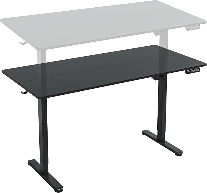 Techni Mobili 55” W Electric Standing Desk, Height Adjustable Sit-to-Stand Desk with 3 Memory Presets and Dual Accessory Hooks, Computer Workstation for Home or Office, Black