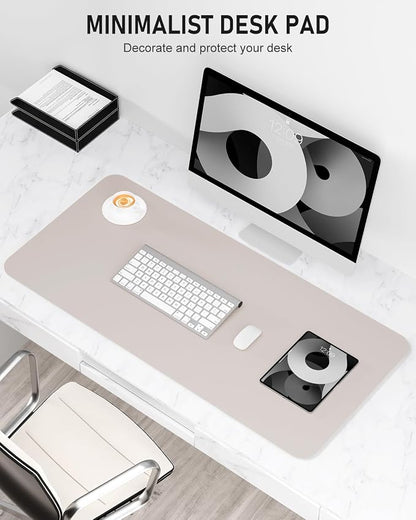 Desk Pad, 35.5" x 17" PU Leather Non-Slip Desk Mat Large Mouse Pad for Desktop, Waterproof Laptop Computer Writing Mat for Office, Home, Work, Gaming, Beige Gray
