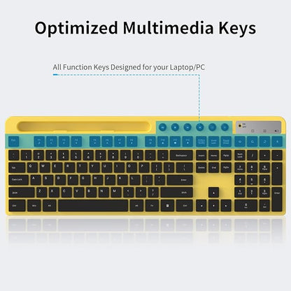 Wireless Keyboard and Mouse Combo, MARVO 2.4G Ergonomic Wireless Computer Keyboard with Phone Tablet Holder, Silent Mouse with 6 Button, Compatible with MacBook, Windows (Yellow)