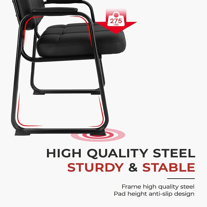 CLATINA Classic Reception Chair with Padded Armrests and Sled Base, Ergonomic Guest Chair for Office Conference Waiting Meeting Room, Black (4 Pack)