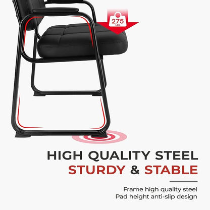 CLATINA Classic Reception Chair with Padded Armrests and Sled Base, Ergonomic Guest Chair for Office Conference Waiting Meeting Room, Black (4 Pack)