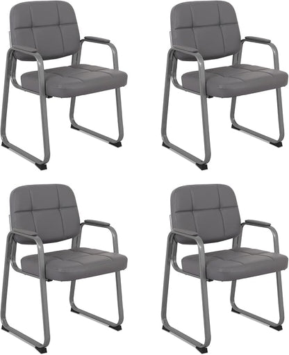 CLATINA Waiting Room Chairs with Padded Arms Leather Guest Chair no Wheels for Office Reception and Conference Desk with Sled Base Grey, 4PK