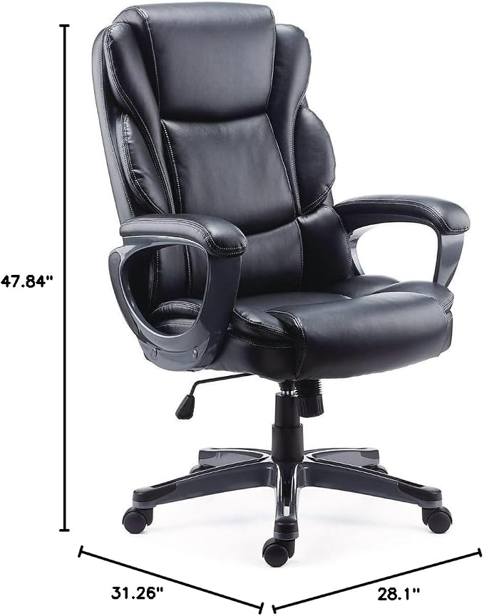 Alera Kirkdale Leather Manager Office Chair, High-Back Executive Computer Chair, Adjustable Seat Height, Supports Up to 275 lb, Black