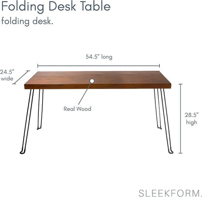 Sleekform Wooden Folding Desk - Small Folding Table Portable with Collapsible Hairpin Legs - Wood Foldable Desks for Small Spaces - Space Saving Portable Computer Desk - Walnut