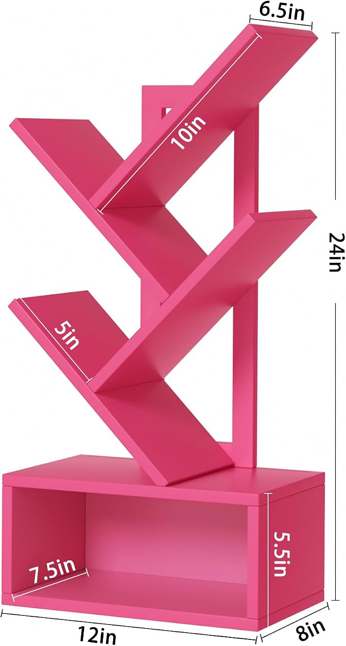 SHEEPAM Small Tree Book Shelf,5 Tier Black Tree Bookshelf,Desktop Bookcase,Modern Desk Display Storage Bookshelves,Floor Standing Organizer Bookcases for Living Room,Bedroom,Office