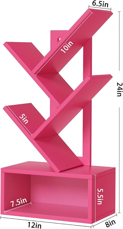 SHEEPAM Small Tree Book Shelf,5 Tier Black Tree Bookshelf,Desktop Bookcase,Modern Desk Display Storage Bookshelves,Floor Standing Organizer Bookcases for Living Room,Bedroom,Office