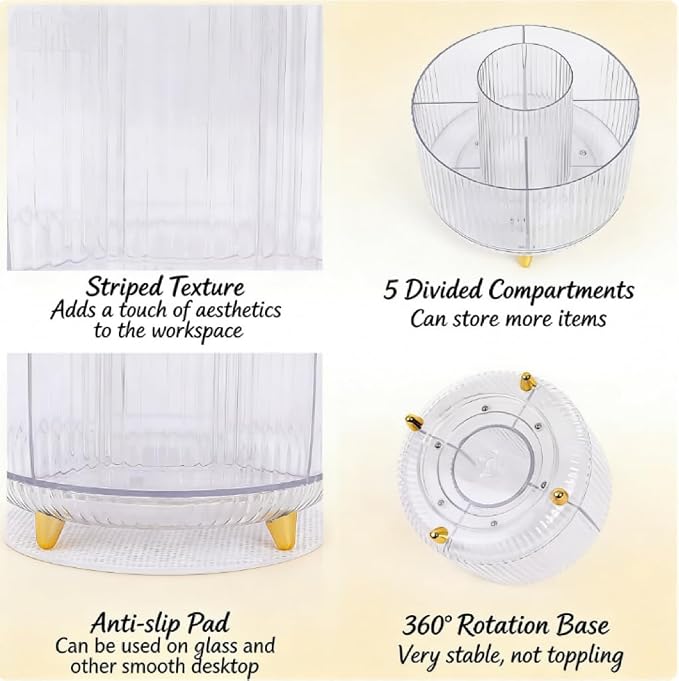 360 Degree Rotating Desktop Organizer,Makeup Brushes,Pencils,Desktop Stationery Storage Rotating Rack,Premium Plastic Organizer For Office,School And Home (Transparent color)