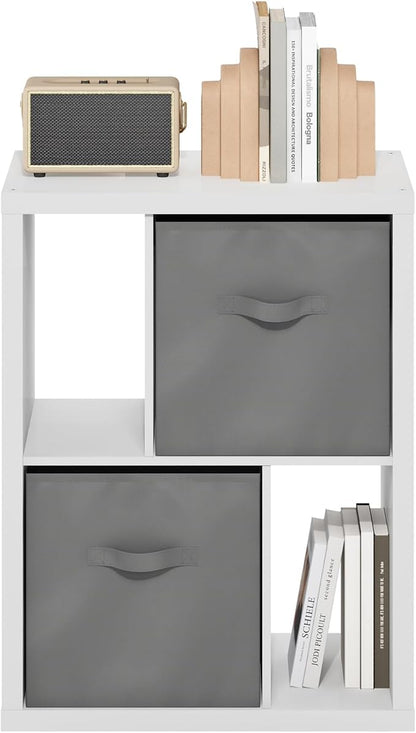Furinno Viola Standing Storage Shelf with Two Storage Bins, White/Light Grey