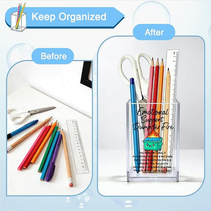 Emotional Support Dumpster Fire Acrylic Organizer Pencil Pen Holder, Dumpster Fire Bookmark Holder, Positive Stress Relief Desk Accessories Holder for Women Coworker Boss Friend Sister