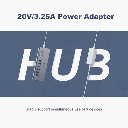 Powered USB Hub 10Gbps, intpw YH6AC 9-Port USB Splitter with USB A/USB C 3.2, 4 USB 3.0, 2 PD 45W Charging Ports, 65W Power Adapter + 3.3FT Cable, Aluminum USB Extender Hub for Laptop, PC,iPhone 17/16