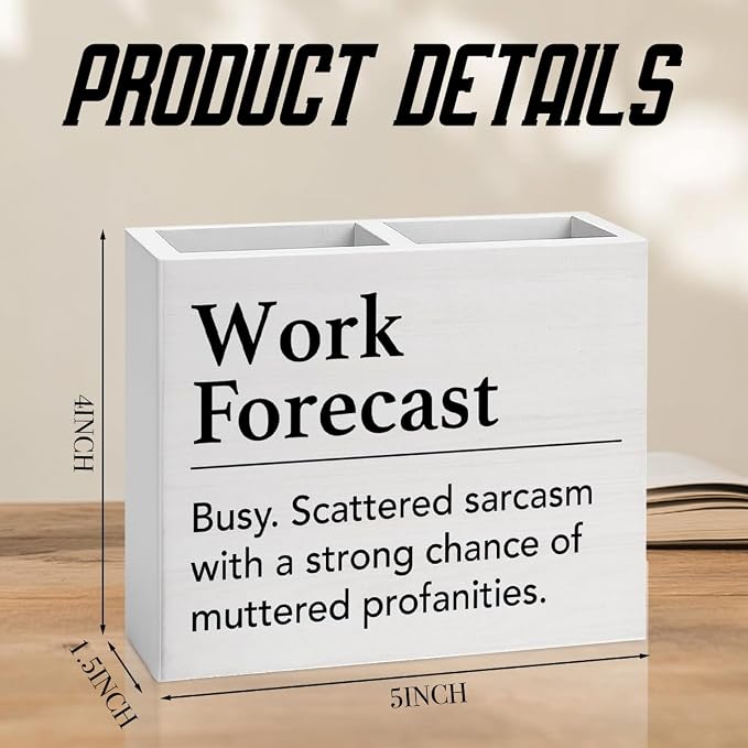 Funny Office Decor Humor Work Forecast Office Decoration Fun Desk Accessories Gifts for Women Men Coworkers Wooden Pencil Holder, Fun Gifts Desk Decor