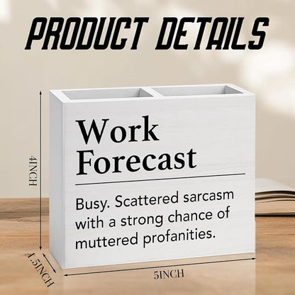 Funny Office Decor Humor Work Forecast Office Decoration Fun Desk Accessories Gifts for Women Men Coworkers Wooden Pencil Holder, Fun Gifts Desk Decor