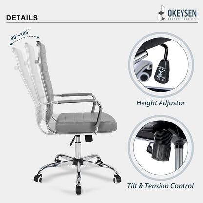 Okeysen Ergonomic Office Desk Chair, Modern PU Leather Conference Room Chairs Ribbed, High Back Executive Swivel Rolling Chair for Home, Office