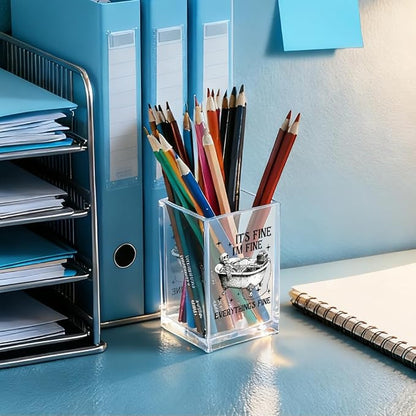 It's Fine I'm Fine Everything Is Acrylic Makeup Brush Pencil Holder Cup, Funny Bathtub Skull Pen Holder Gifts For Friends HR Nurse, Office Gifts for Women Men Coworker, Pencil Cup for Desk