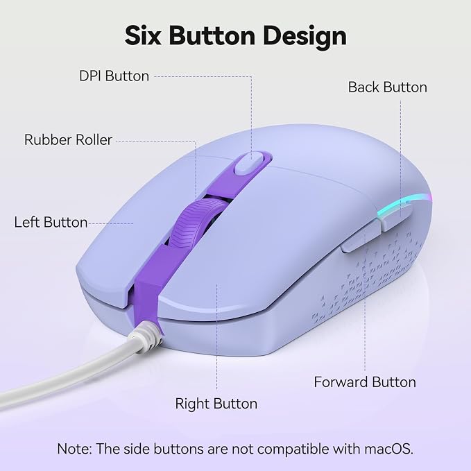 TECKNET Wired Mouse - USB Corded Mouse with RGB Backlit Full Size Optical Silent Mouse with Side Buttons,LED Plug and Play Wired Connection Office Mice for Desktop,PC,Laptop