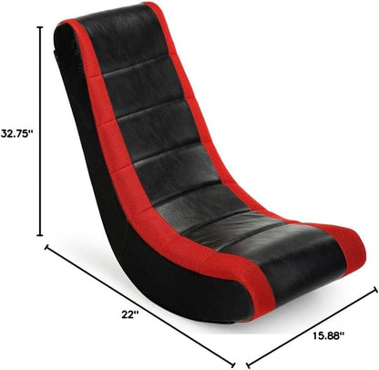 The Crew Furniture Classic Video Rocker Floor Gaming Chair, for Kids and Teens, PU Faux Leather & Polyester Mesh, Black/Red