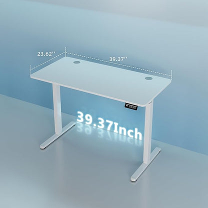 Shintenchi Standing Desk, Height Adjustable Electric Sit Stand up Desk, Ergonomic Rising Computer Table, 40x24 Inch Modern Lift Gaming Desk Workstation for Home Office, White