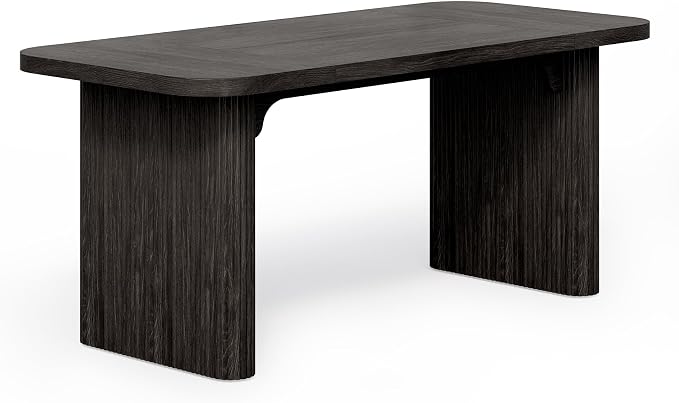 LITTLE TREE 62-Inch Computer Desk, Large Simple Writing Desk with Fluted Double Pedestal, Modern Home Office Desk, Wooden 5 Ft Small Conference Meeting Seminar Table, Charcoal Black