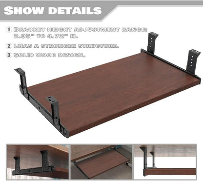 FRMSAET Furniture Accessories Office Product Suits Hardware 20/24/30 inches Keyboard Drawer Tray Wood Holder Under Desk Adjustable Height Platform(24 inches, Cherry)