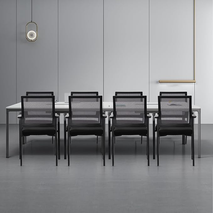 KLASIKA Desk Chair No Wheels, Arm Chair with Ergonomic Lumbar Support and Thickened Seats Cushion, Waiting Room Chairs for Office School Church Guest Reception, Black