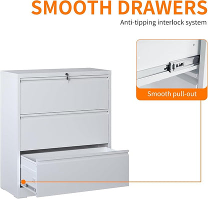 Locking Filing Cabinet with 3 Drawer Heavy Duty Large Metal Cabinet Home Office Lateral File Cabinets Wide Steel Cabinets for Legal/Letter Size File,Assembly Required