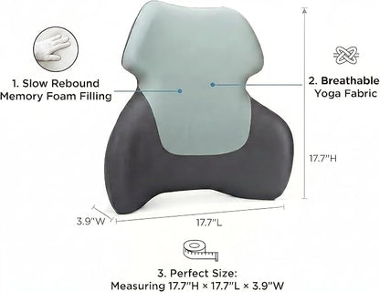 Back Support for Office Chair - Lumbar Support Pillow with Breathable Yoga Fabric - Memory Foam Back Support for Chair, Car & Gaming Seat