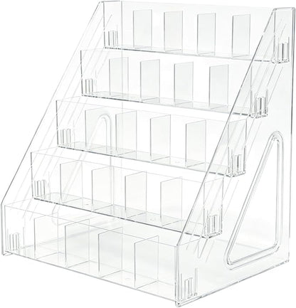 5-Tier Acrylic Marker Organizer, 150 Slots Desktop Pen Storage Rack, Vertical Art Supply Holder for Colored Pencils, Paint Brushes & Office Accessories, Clear Desk Stationery Display