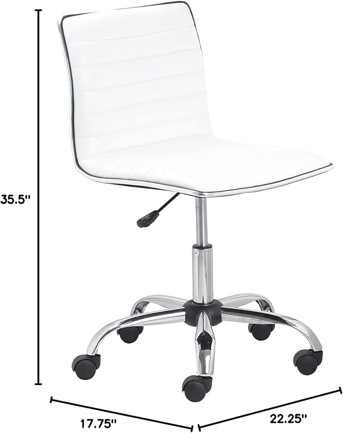 BTEXPERT Set of 2,Swivel Leather Soft Upholstery Office Mid Back Armless Ribbed Designer Task Chair, White (5029W-2)