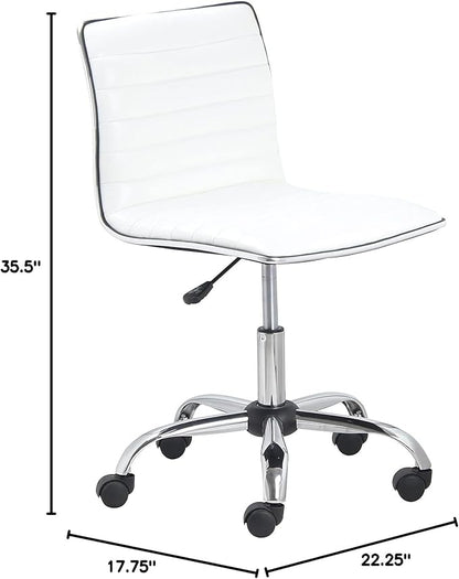 BTEXPERT Set of 2,Swivel Leather Soft Upholstery Office Mid Back Armless Ribbed Designer Task Chair, White (5029W-2)