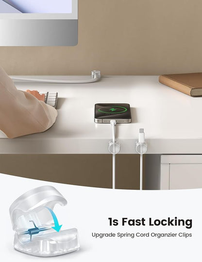 6Pack Cord Organizer, Office Desk Accessories - Lamicall Clear Cable Management Clips, Home Workspace Organization Accessories, Nightstand Desk Car Decor, College Dorm Room School Gadget Essentials