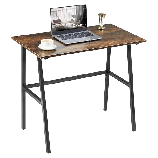 Alecono Small Computer Desk 35'' Study Writing Desk for Small Spaces Modern Simple Metal Frame Rustic Brown
