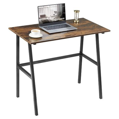 Alecono Small Computer Desk 35'' Study Writing Desk for Small Spaces Modern Simple Metal Frame Rustic Brown