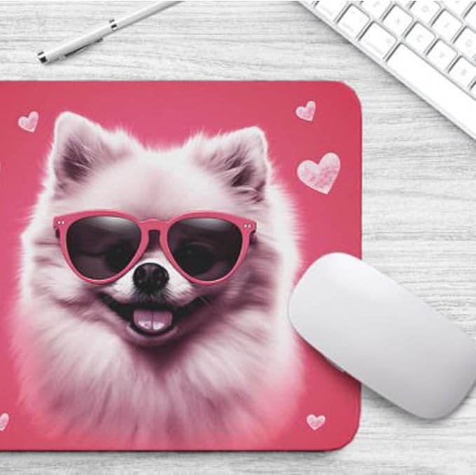 Pink Mousepad Glamour Dog Pomeranian Mouse Pad for Home Office Gaming Working Desk Computer Desktop Accessories Non-Slip Rubber Mousepad for Dog Lovers