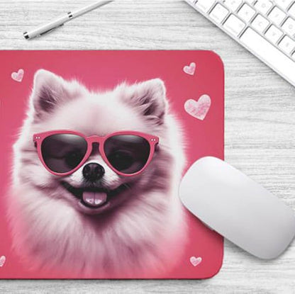Pink Mousepad Glamour Dog Pomeranian Mouse Pad for Home Office Gaming Working Desk Computer Desktop Accessories Non-Slip Rubber Mousepad for Dog Lovers