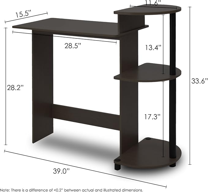 Furinno Compact Desk, 28.5" Wide Gaming Desk with Shelves, Computer Desk with Book Shelf, Office Desk for Home Office, Study Room, Dorm, Bedroom, Espresso