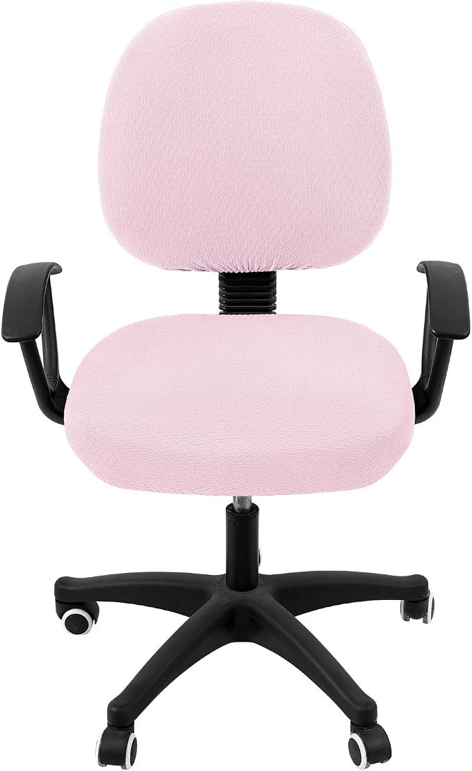 Smiry Stretch Jacquard Office Computer Chair Covers, Removable Washable Universal Desk Rotating Chair Slipcovers Protector, Seat + Backrest Cover, Pink