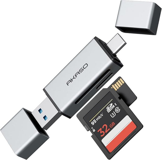 AKASO SD Card Reader - USB 3.0 Type C to Micro SD Card Adapter, Memory Card Reader for SD/Micro SD/SDHC/SDXC Card, Compatible with Smartphones, Laptops, Tablets, Personal Computer and Cameras