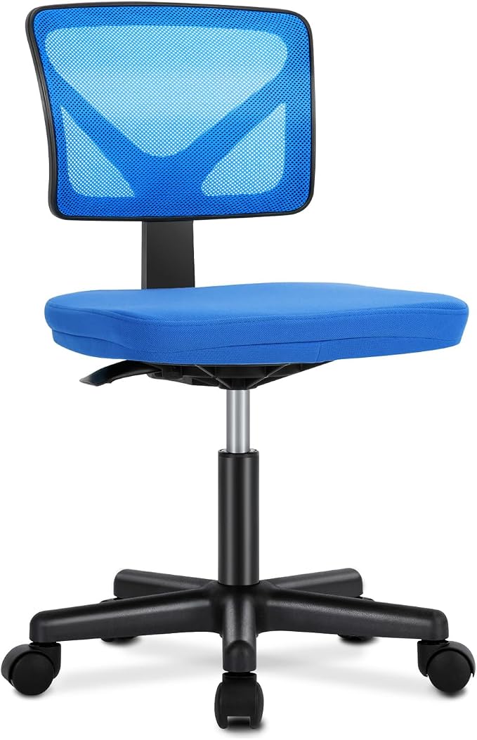 DUMOS Small Office Chairs with Wheels, Ergonomic Adjustable Home Desk Swivel Rolling Task Chair No Arms, Comfy Mesh Mid Back Computer Work Vanity Desk Chairs for Small Spaces, Blue