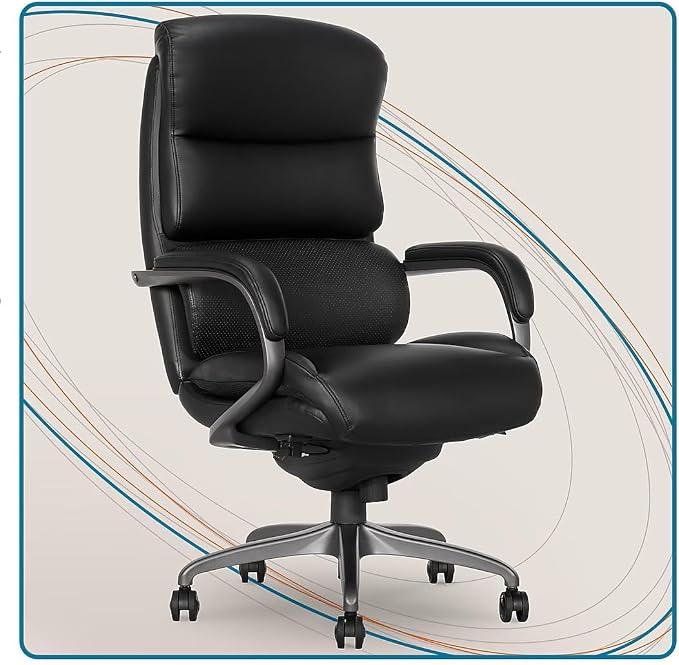 La-Z-Boy Aberdeen Ergonomic Executive Office Chair, Bonded Leather, Swivel, Reclines, Adjustable Arms, Lumbar Support, Black