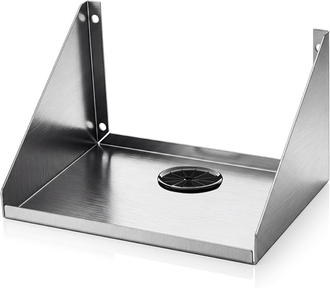 Hicarer 8" x 6" x 5" Wall Mounted Printer Shelf, Compact Stainless Steel Receipt Printer Stand for Coffee Shop, Bar, Small Checkout Counter & Tight Workspace, with Wire Routing Hole
