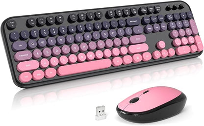 MOFII Wireless Keyboard and Mouse Combo,2.4G Typewriter Keyboard Quiet Mice | Retro Full Size Computer Keyboards, Cute Mouse, USB Dongle Plug and Play, for PC,Laptop,Desktop,Windows (Plum Pink Gradient)