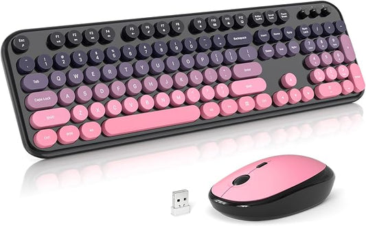 MOFII Wireless Keyboard and Mouse Combo,2.4G Typewriter Keyboard Quiet Mice | Retro Full Size Computer Keyboards, Cute Mouse, USB Dongle Plug and Play, for PC,Laptop,Desktop,Windows (Plum Pink Gradient)