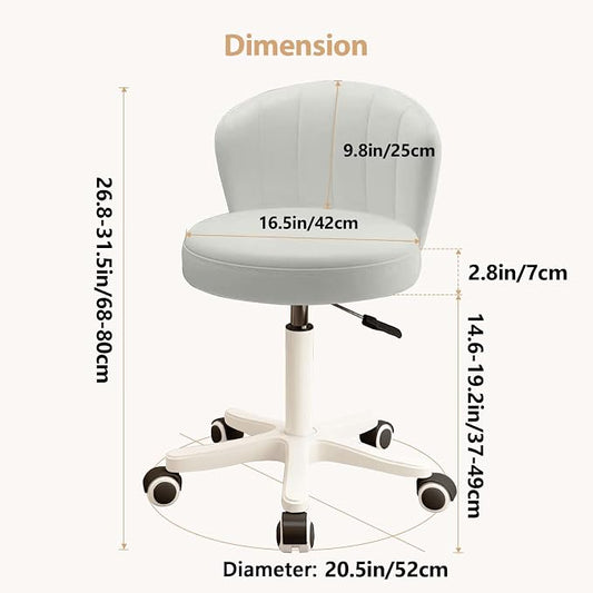 Small Desk Chair Round Rolling Chair with Back PU Leather Height Adjustable Swivel Vanity Work Computer Stool Chair for Home Office Bedroom, Set of 2