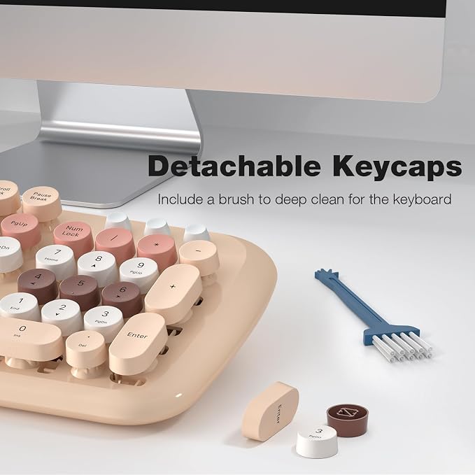 MOFII Wireless Keyboard and Mouse Combo, 2.4G Full-Size Retro Typewriter Computer Keyboard and 3 Level DPI Adjustable Wireless Mouse for Windows, Mac OS Desktop/Laptop/PC-Milk Tea Colorful