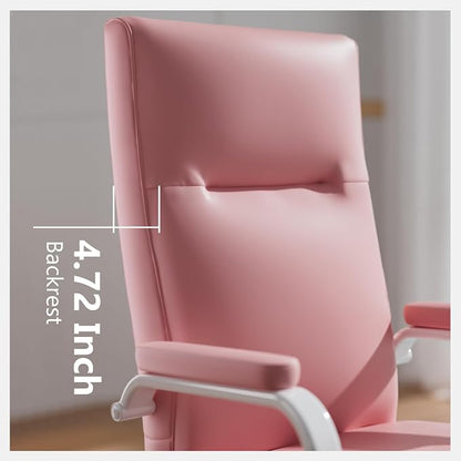 GXJ Pink Desk Chair, High Back Leather Executive Office Chair for Girl and Women, Adjustable Height Computer Desk Chairs with Wheels and Arms