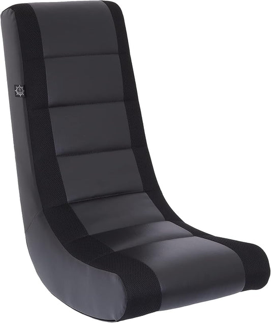 The Crew Furniture Classic Video Rocker Gaming Chair, for Kids and Teens, PU Faux Leather & Polyester Mesh, Black/Black