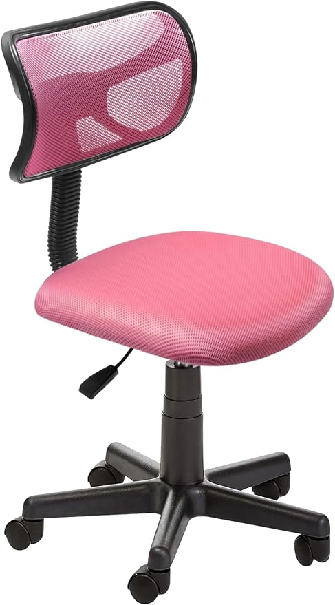 Small Mesh Desk Chair, Armless Low-Back Student Study Task Chair Ergonomic Sylish Swivel Adjustable Rolling Seating for Small Spaces Home Office Bedroom Study, Pink