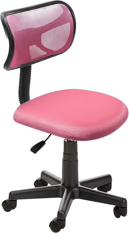 Small Mesh Desk Chair, Armless Low-Back Student Study Task Chair Ergonomic Sylish Swivel Adjustable Rolling Seating for Small Spaces Home Office Bedroom Study, Pink