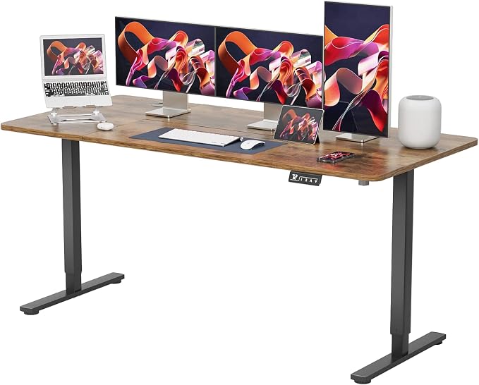 YESHOMY Height Adjustable Electric Standing Desk 63 inch Computer Table, Home Office Workstation, 63in, Black Leg/Rustic Brown Top