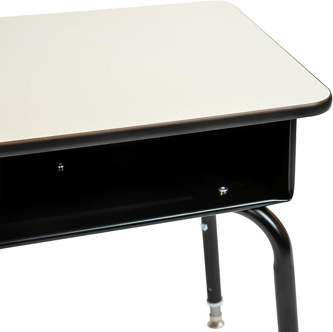 Flash Furniture Billie Open Front Student Desk for Classrooms or Remote Learning, Height Adjustable School Desk with Metal Book Box, Gray/Black